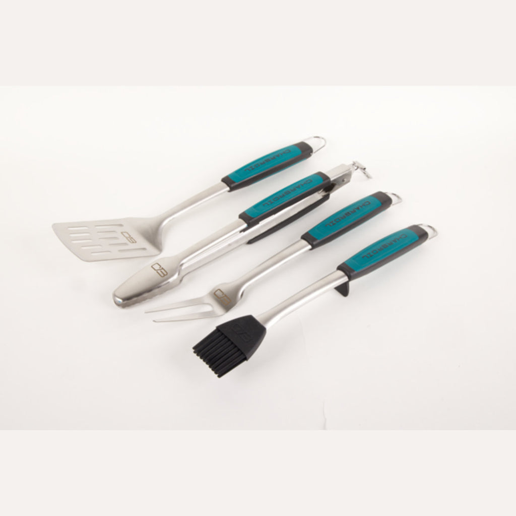 Charbroil Comfort-grip 4-piece Tool Set - Spatula, Tongs, Basting Brush, & Fork