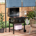 Charcoal Bbq Grill, Outdoor Portable Camping & Picnic Grill. Spacious 21.75"X16.5" Area, Side Table, Storage Shelf, Wheels, Handle, Black. Convenient Bottle Opener Cooker For Picnics. Grilling