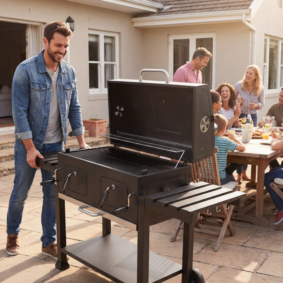 Charcoal Grill, 780 sq.in. Extra-Large Charcoal Barbecue Grill with 2 Liftable Charcoal Trays & Folding Side Tables, High-Temp Powder-Coated Steel BBQ Cooking Grills for Patio Backyard Parties