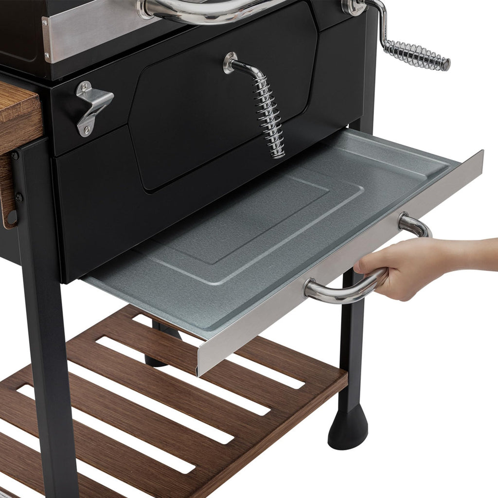 Charcoal Grill, BBQ Smoker with Handle and Folding Table, Perfect for Outdoor Patio, Garden and Backyard Grilling, (Black)