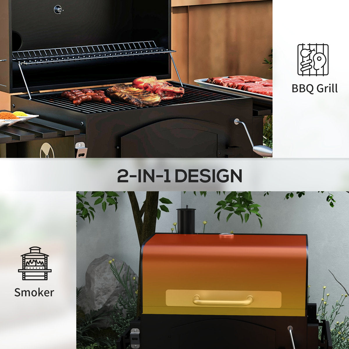 Charcoal Grill By , With Adjustable Height, Folding Shelves, Thermometer, Bottle Opener & Wheels, Ideal For Outdoor Camping, Picnic, Backyard, Black Portable Grill, Height Pan Chimney Controls,