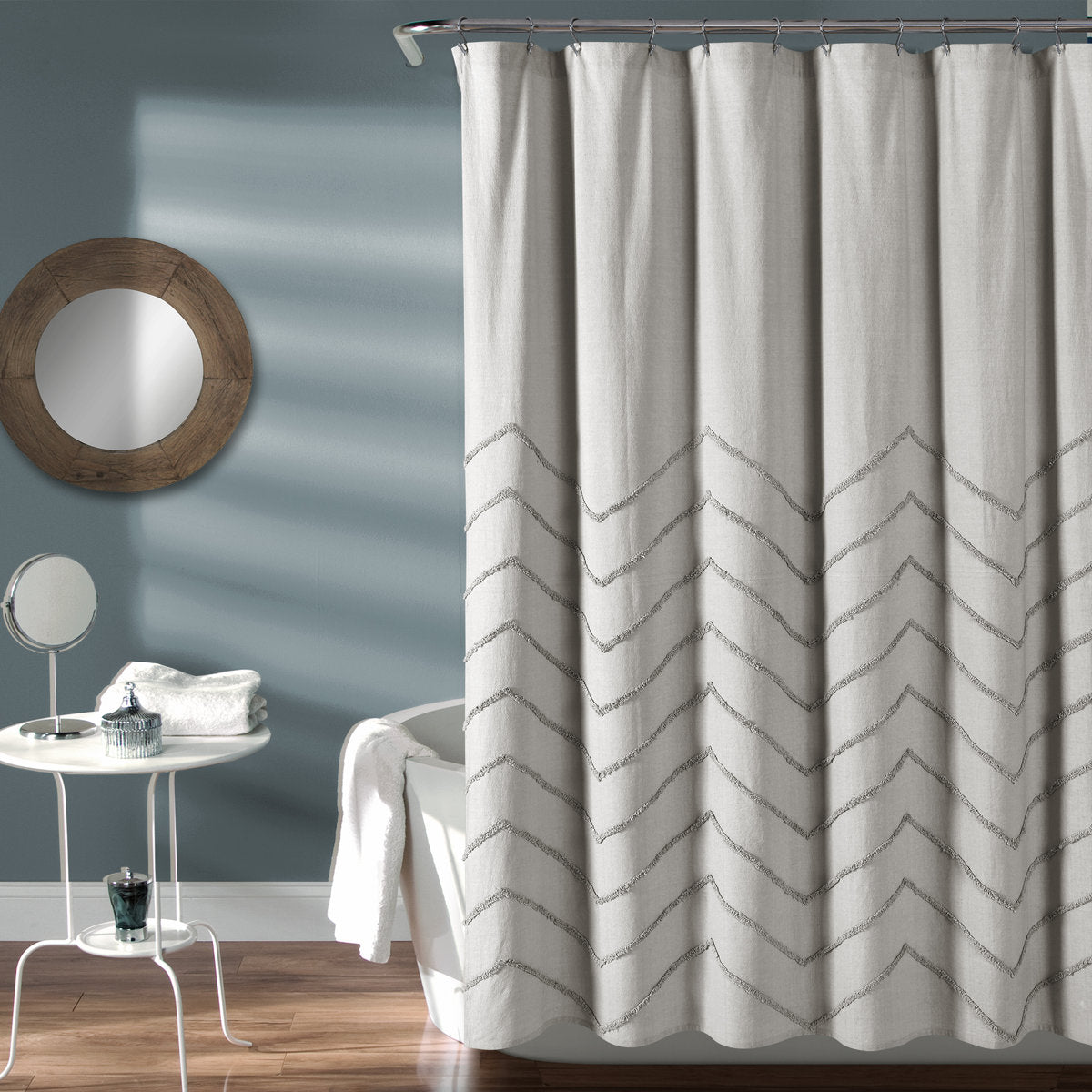 Chenille Chevron Cotton Geometric Shower Curtain