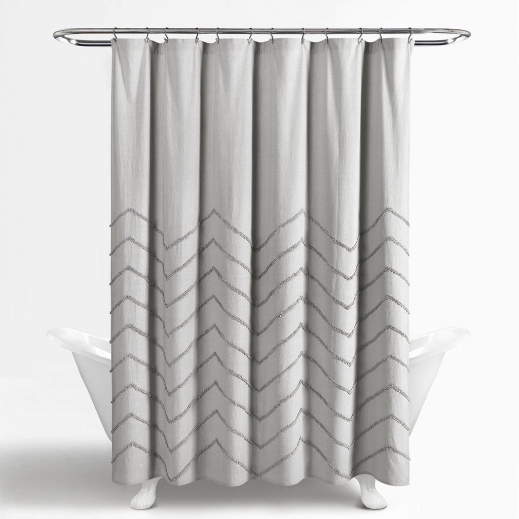Chenille Chevron Cotton Geometric Shower Curtain