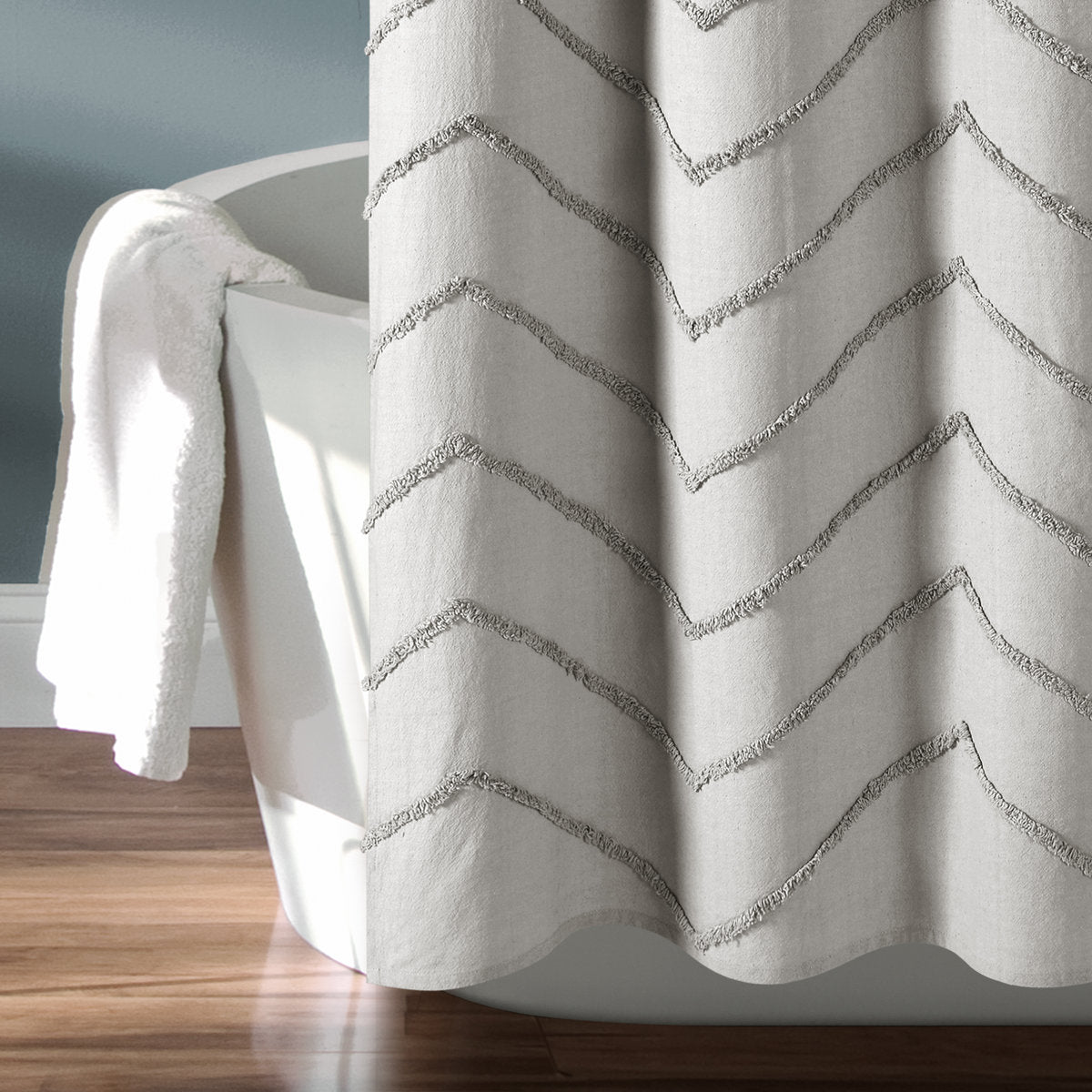 Chenille Chevron Cotton Geometric Shower Curtain