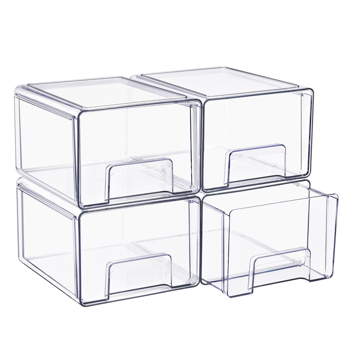 Clear Stackable Storage Drawers Case with Handles - for Bathroom, Closet, Pantry, Cabinet, Medicine & Baby Bottle Storage, 4 Pack, Large