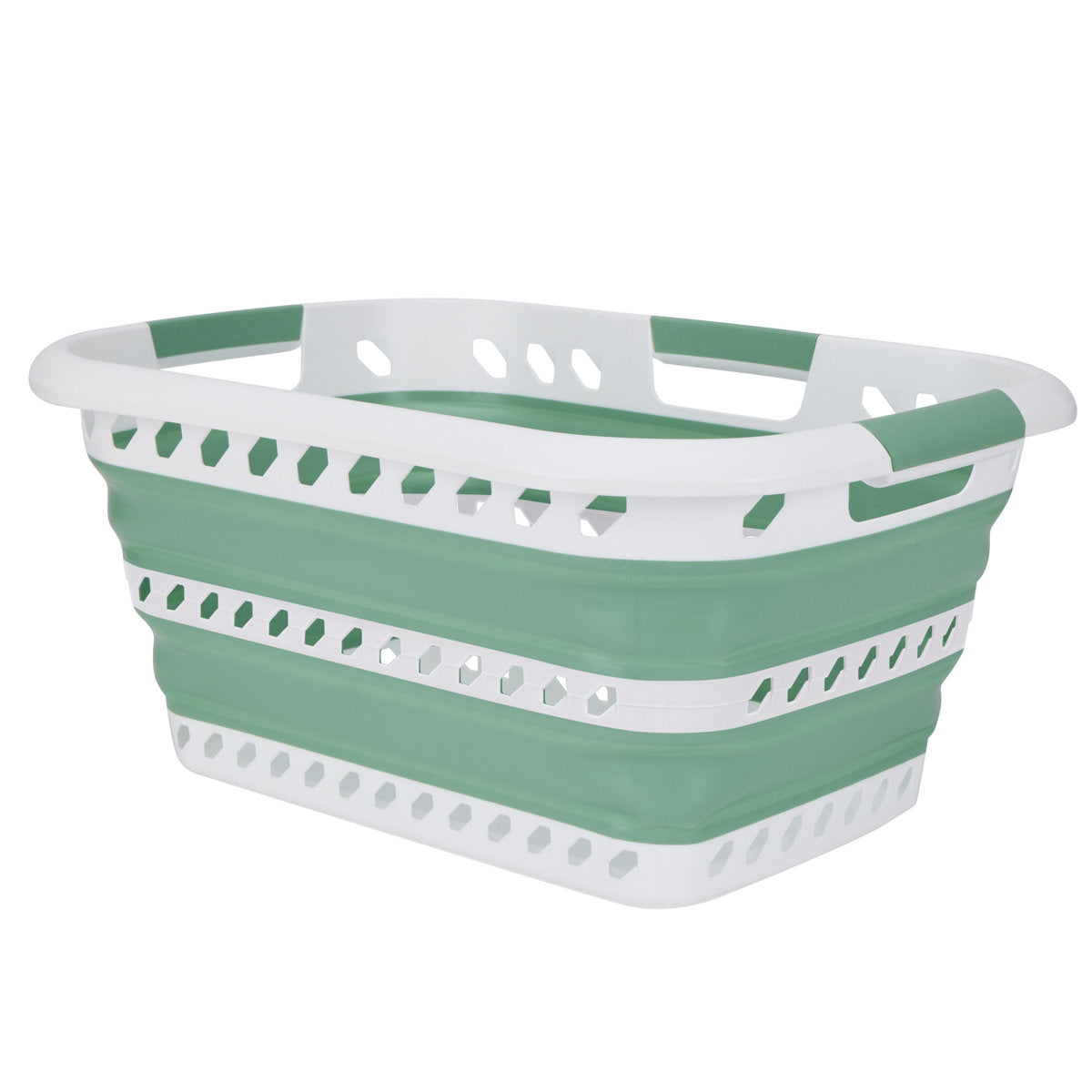 Collapsible Laundry Basket in White/Sage