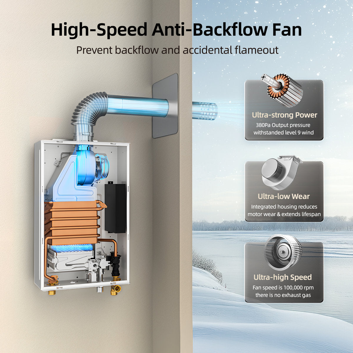 Comfortech Classic Natural Gas Tankless Water Heater 80,000 Btu, Up To 3.6 Gpm Instant Hot Water Heater Ng, Indoor Installation, Csa Certified, White FDG-CS80W-NG