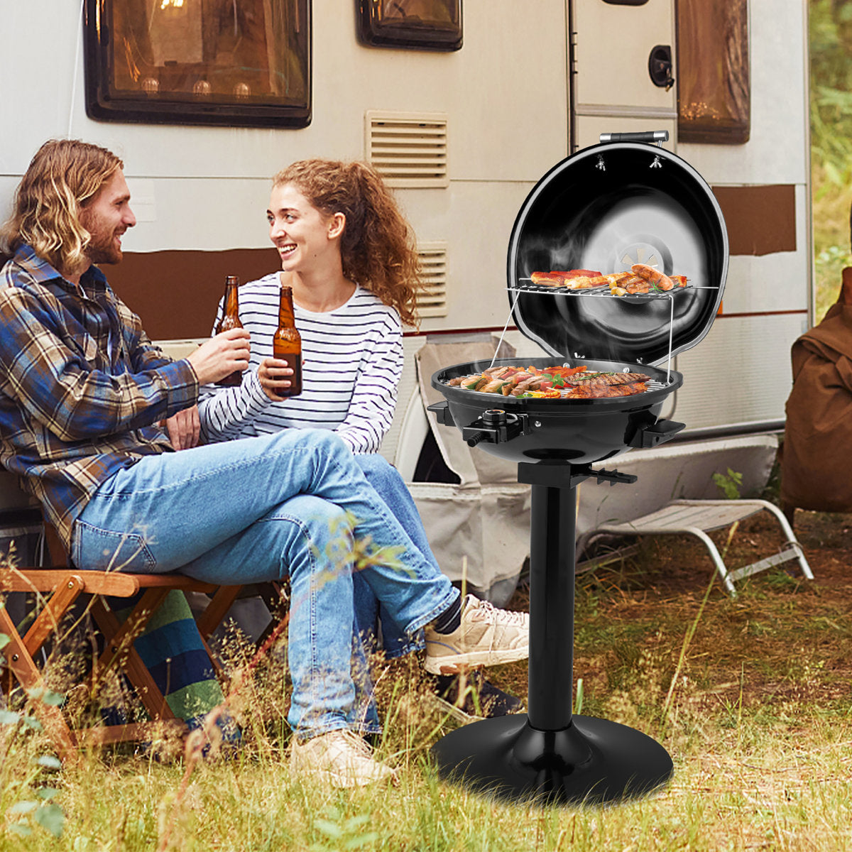 Costway 20.5'' W x 17.5'' D Portable Indoor/Outdoor Use Single Burner Electric Grill