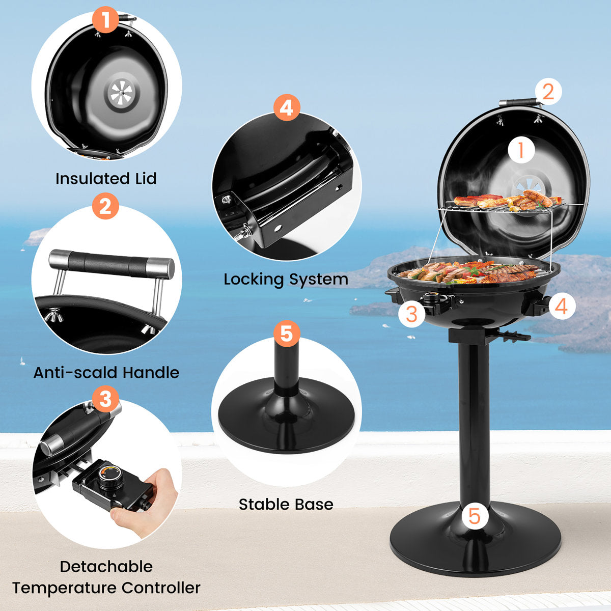 Costway 20.5'' W x 17.5'' D Portable Indoor/Outdoor Use Single Burner Electric Grill