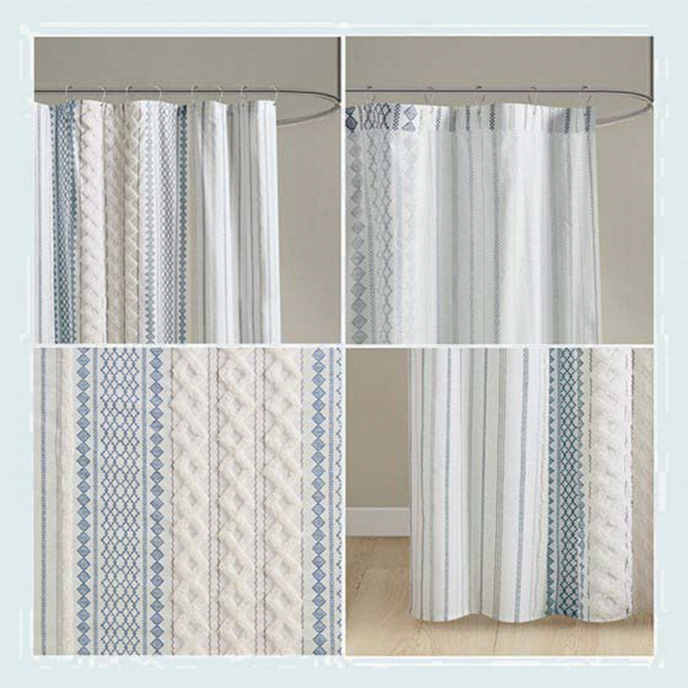 Cotton Printed Shower Curtain With Chenille
