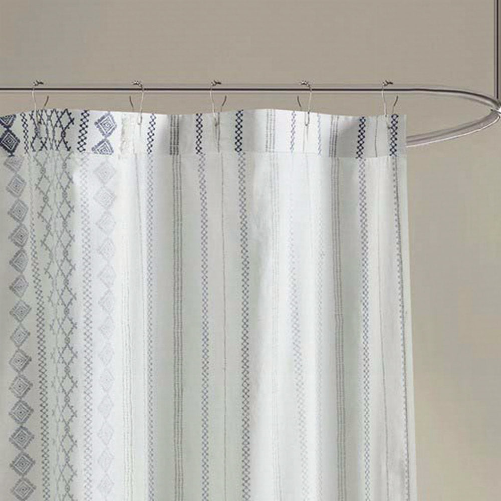 Cotton Printed Shower Curtain With Chenille