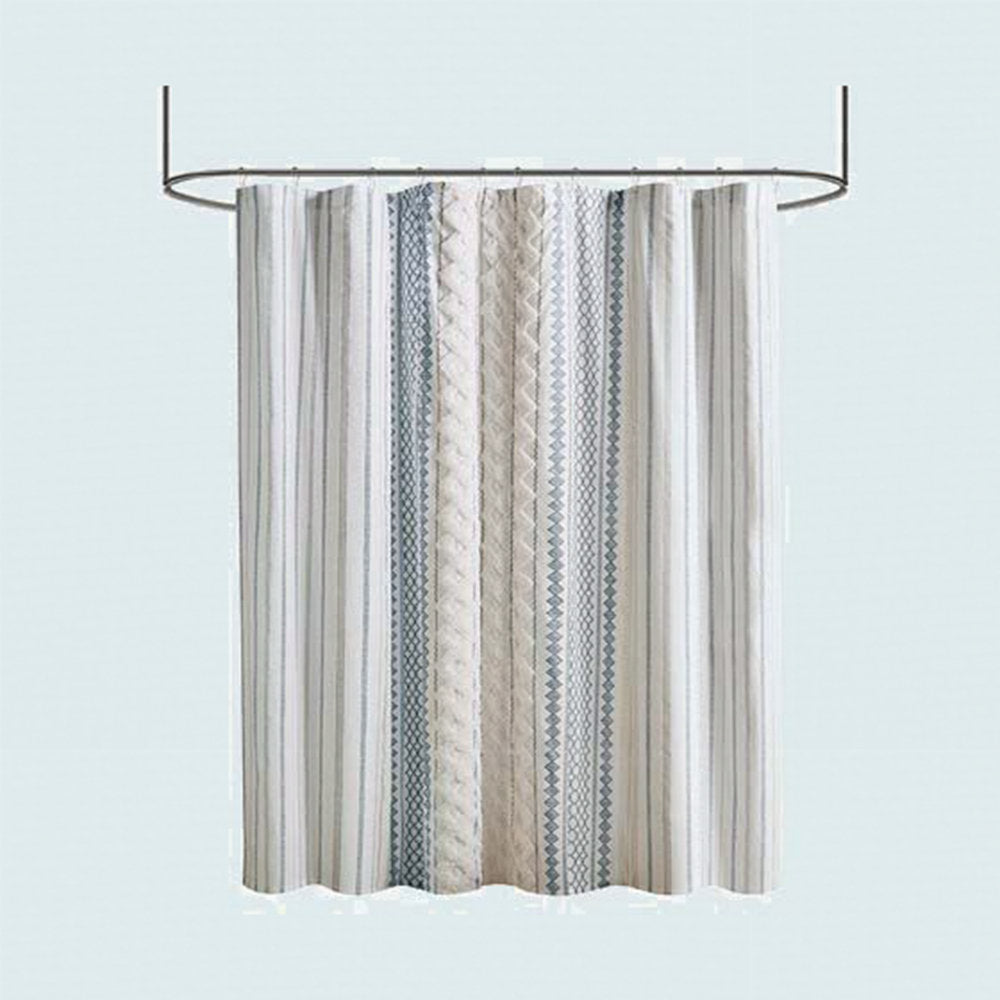 Cotton Printed Shower Curtain With Chenille