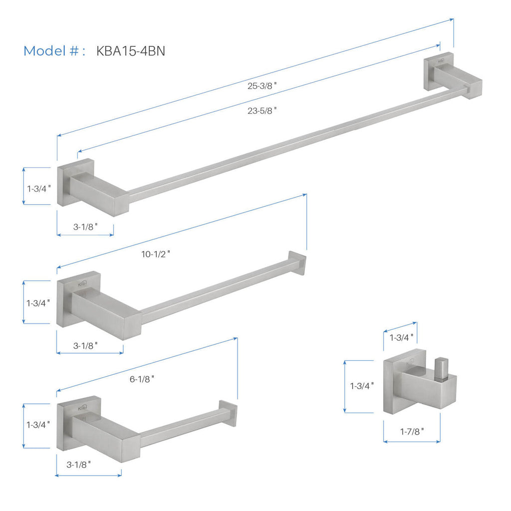 Cube 4 - Piece Bathroom Hardware Set C-KBA15-4BN
