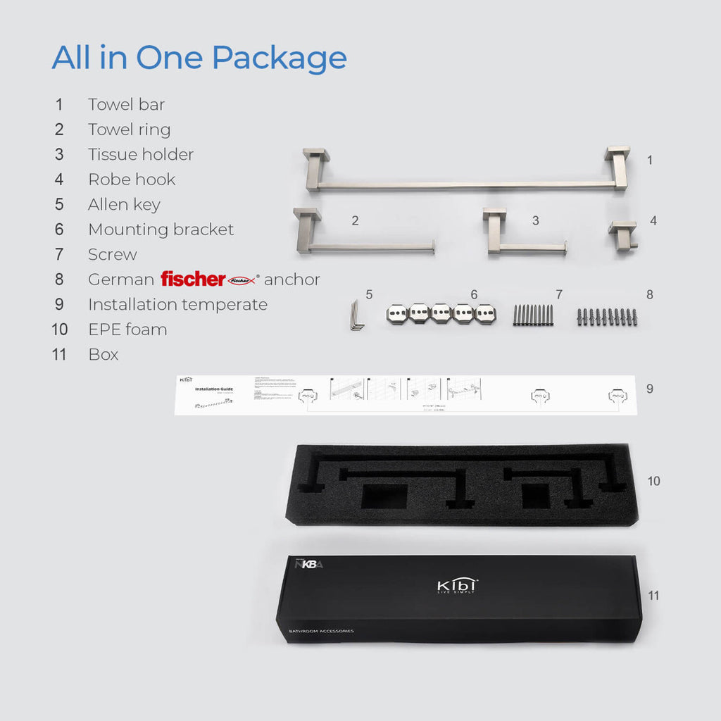 Cube 4 - Piece Bathroom Hardware Set C-KBA15-4BN
