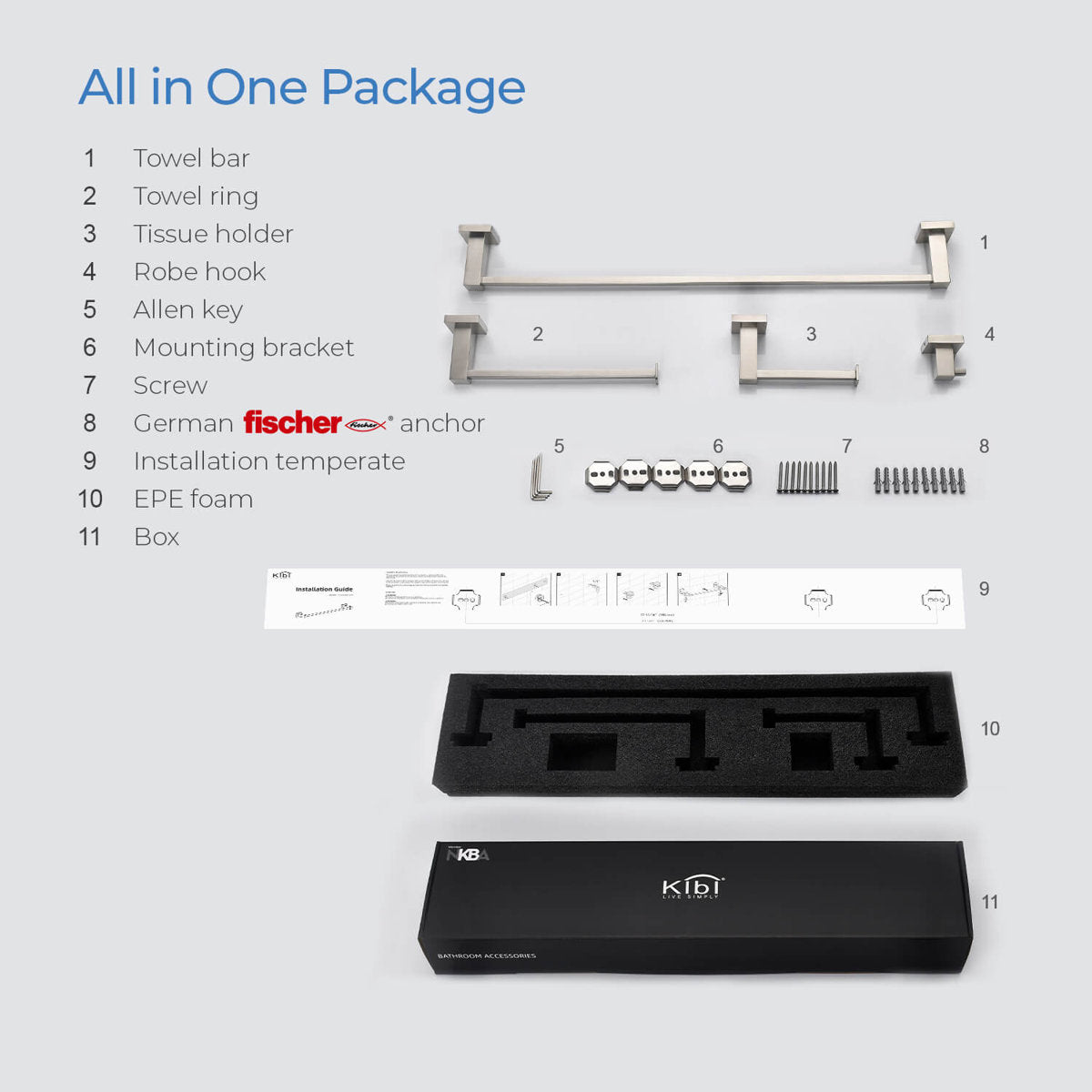 Cube 4 - Piece Bathroom Hardware Set C-KBA15-4BN