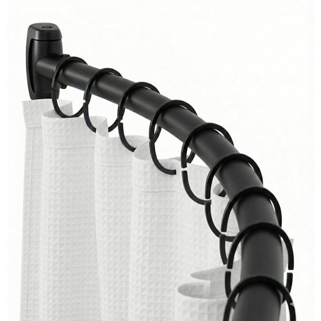 Curved Adjustable Shower Curtain Rod, 44"/73" Wall Mounted Shower Rod, Matte Black Finish
