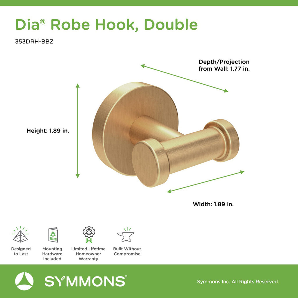 Dia Wall Mounted Double Robe Hook 353DRH-BBZ