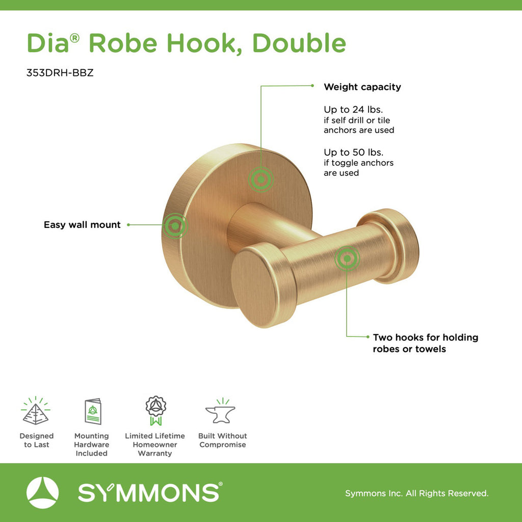 Dia Wall Mounted Double Robe Hook 353DRH-BBZ