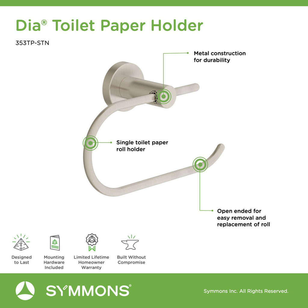 Dia Wall Mounted Toilet Paper Holder with Installation Hardware 353TP-STN