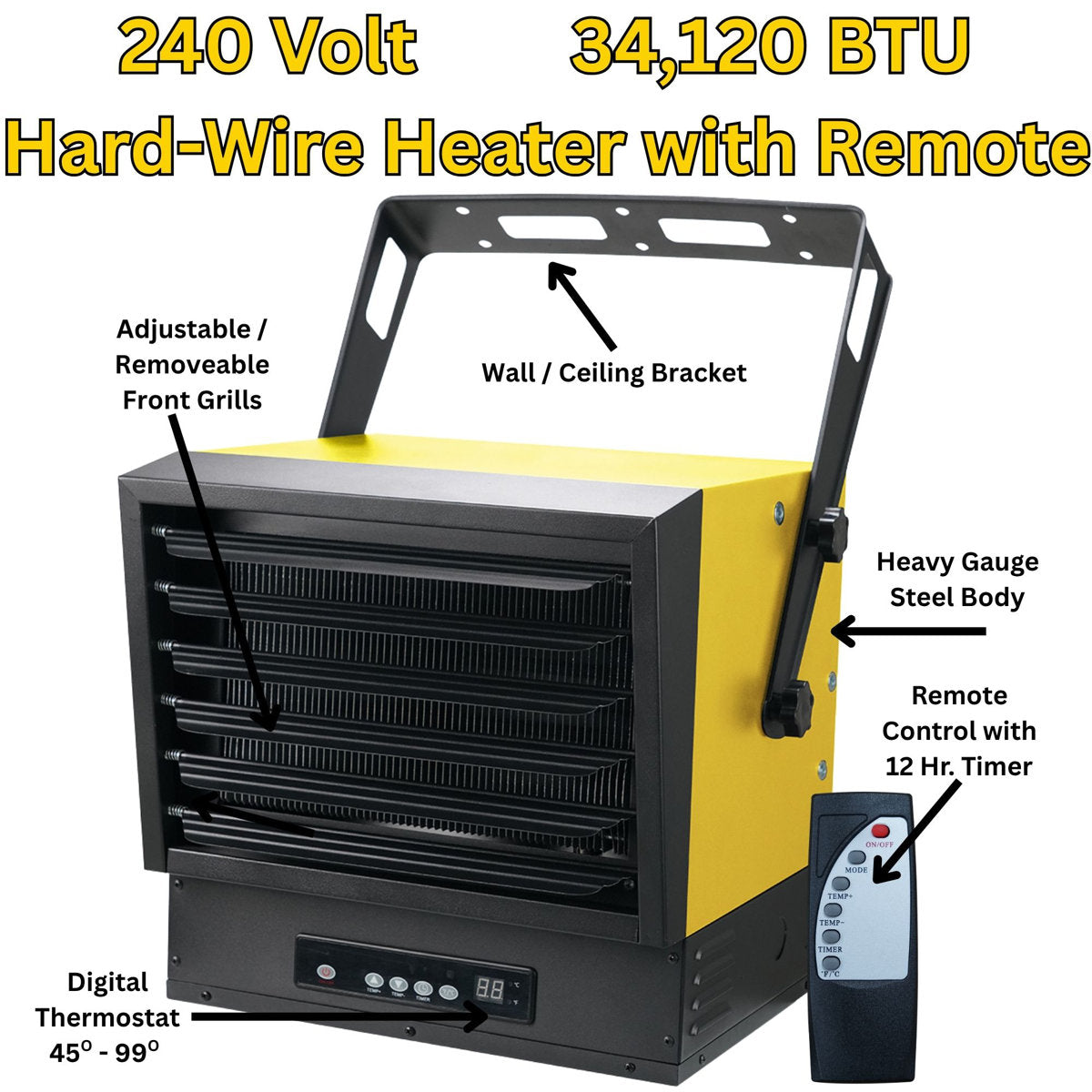 Dura Heat 240 Volt Hard-Wired Electric Garage Heater Remote, 10000 Watt - EWH9800