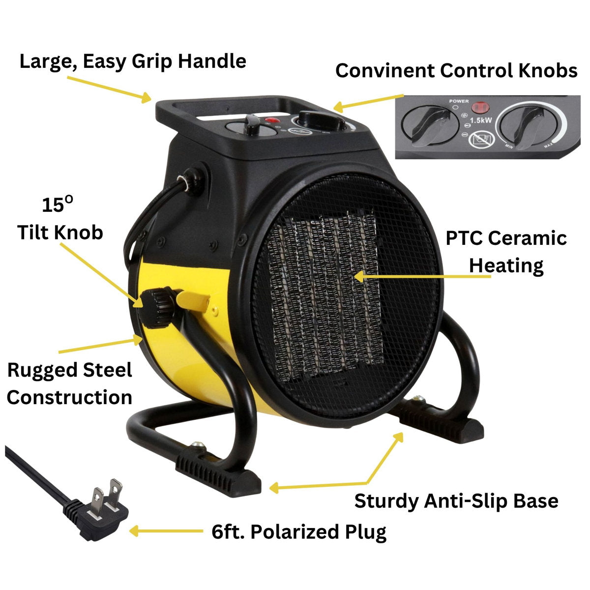 Dura Heat Electric Workspace Heater, 1500W, Heats Up To 250 Sq Ft - EUH1465
