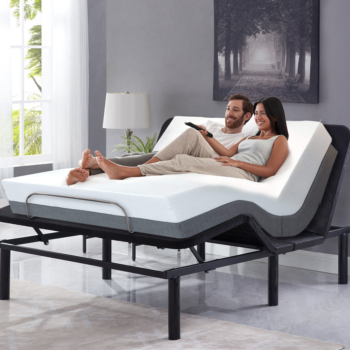 Electric Adjustable Bed Base with Wireless Remote — Ideal for Seniors, Pain-Relief Design, Head & Foot Incline for Back Pain