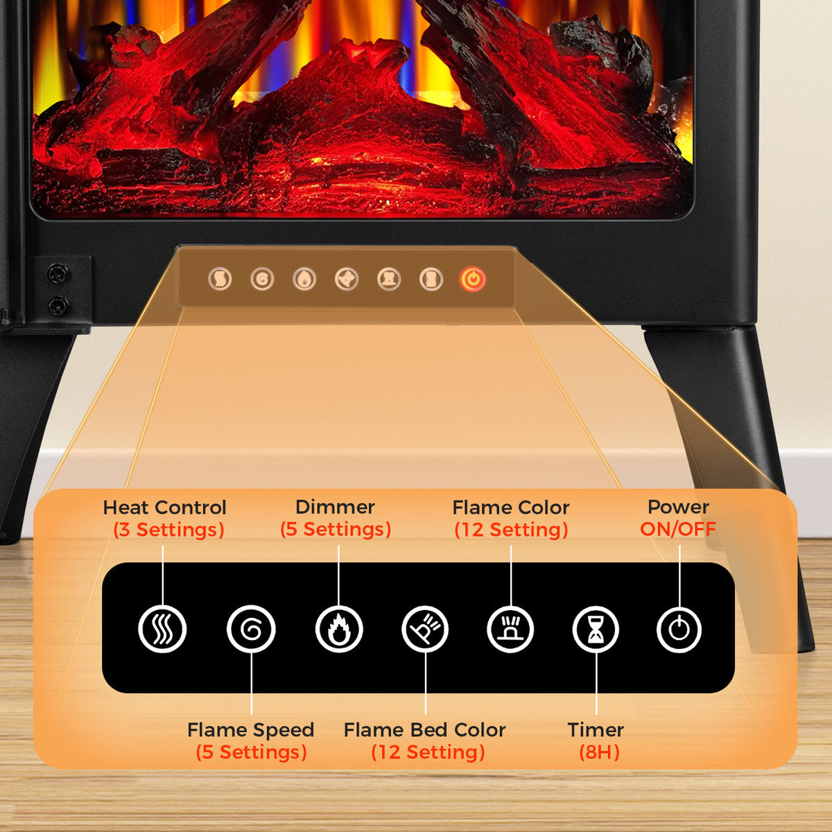 Electric Fireplace Stove Heater With Electronic Temperature Control