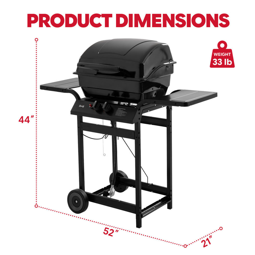 FEASTO 2-Burner Propane Gas Grill with 26,500 BTU, Porcelain-Enamel Body and Lid, 418 Sq. In. Cooking Area, Side Tables, and Warming Rack