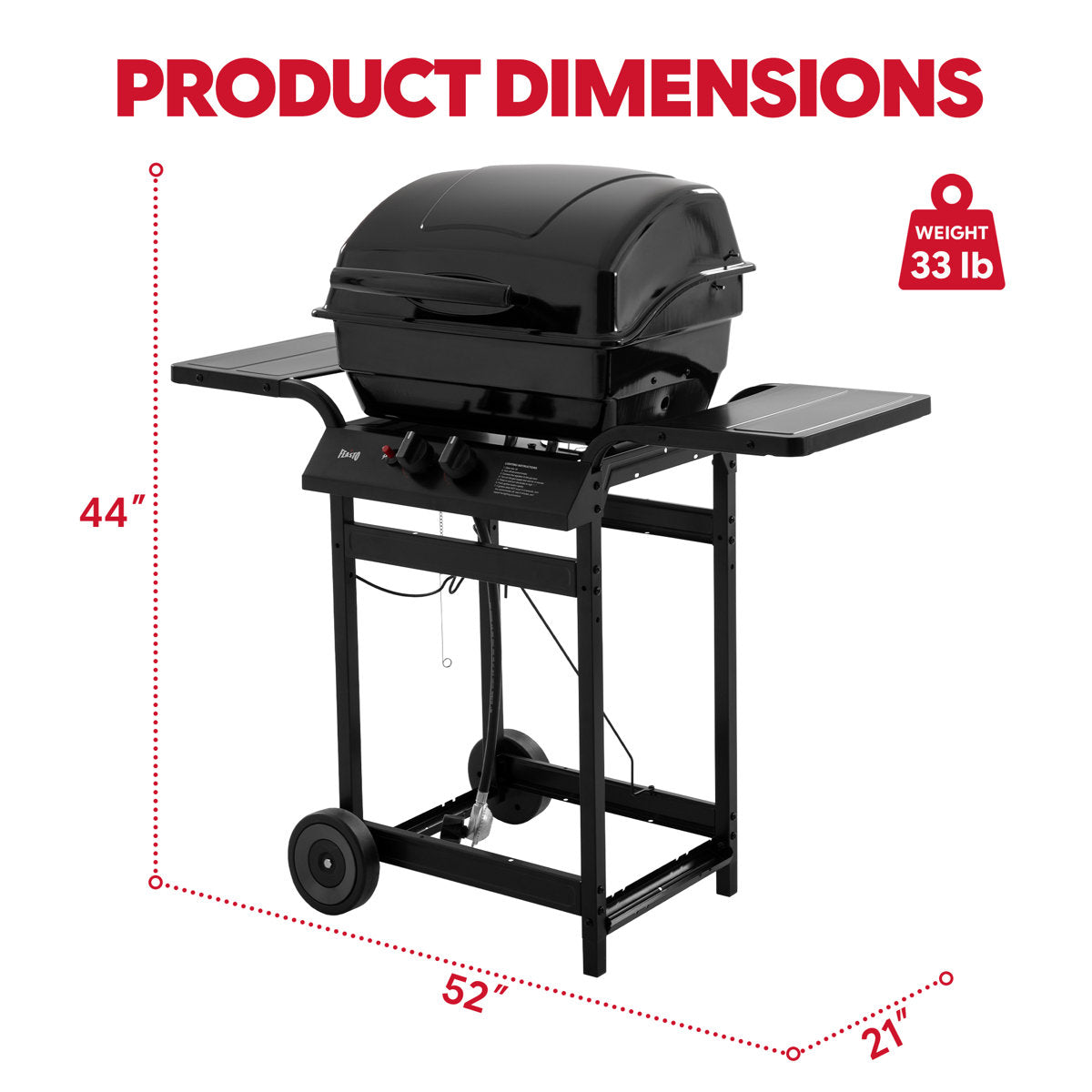 FEASTO 2-Burner Propane Gas Grill with 26,500 BTU, Porcelain-Enamel Body and Lid, 418 Sq. In. Cooking Area, Side Tables, and Warming Rack