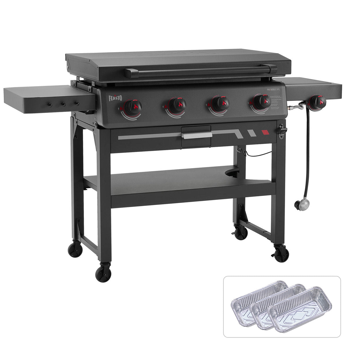 FEASTO 36" 4-Burner Heavy-duty Propane Gas Griddle with Side Burner and Hood - 63,000 BTU Professional Outdoor Flat Top Grill with 720 Sq. In. Cooking Area