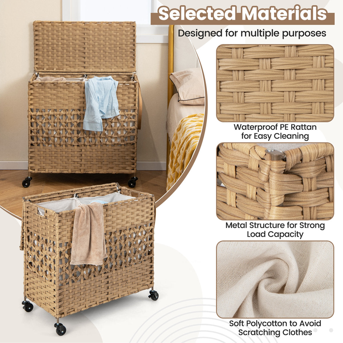 Fabric and Stainless Steel Laundry Hamper