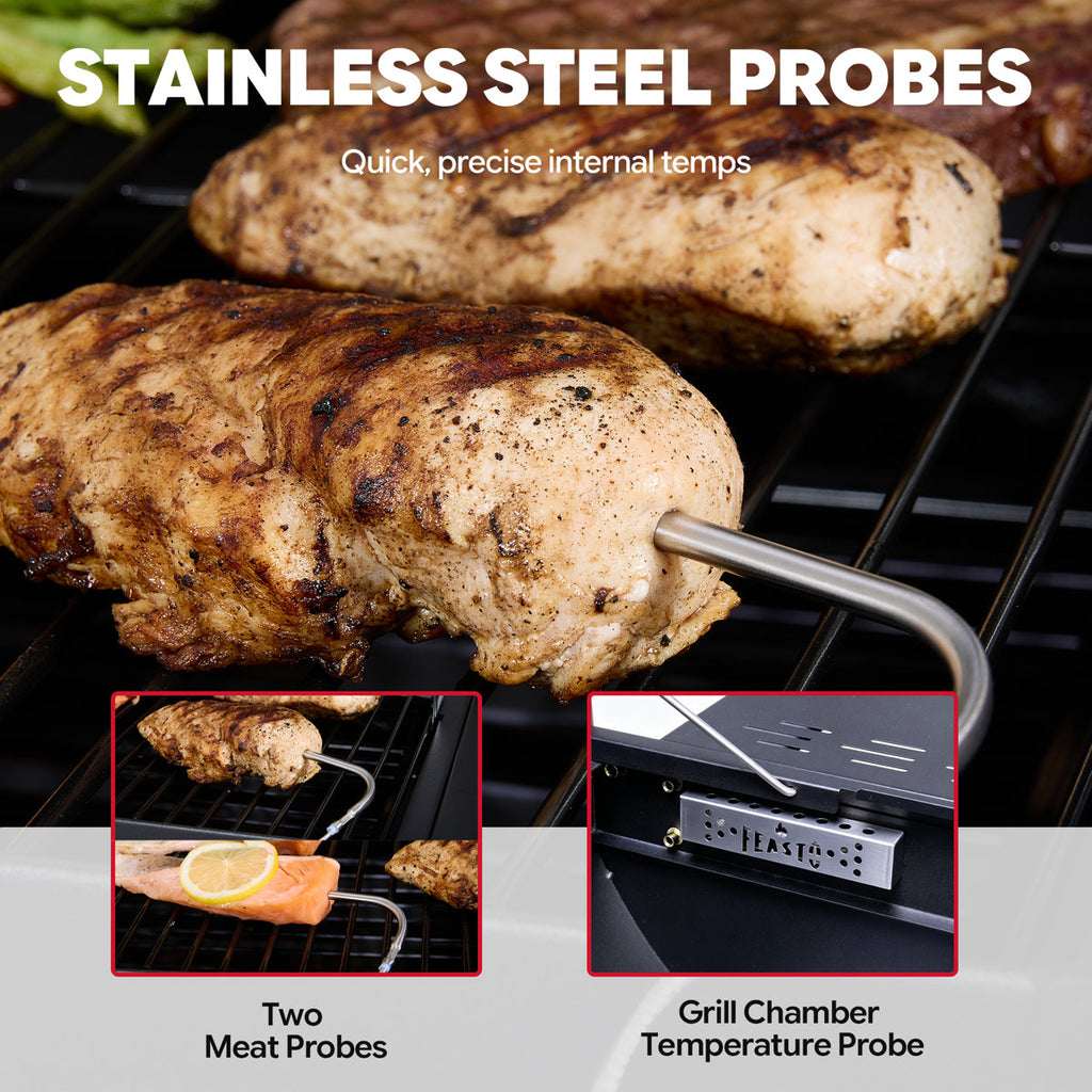 Feasto 30-Inch Heavy-Duty Charcoal Grill with Offset Smoker and Cleaning Brush