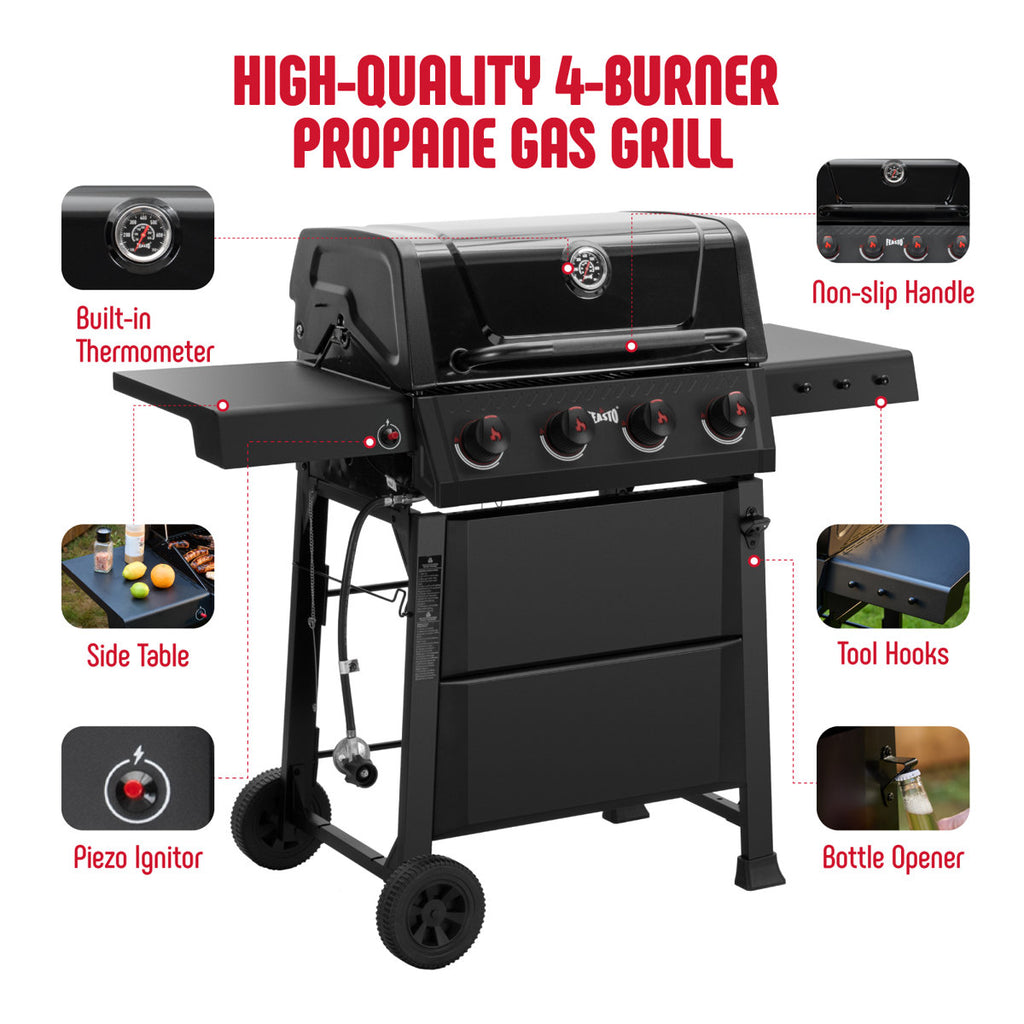 Feasto 4-Burner Propane Gas Grill With Collapsible Bbq Prep Tub