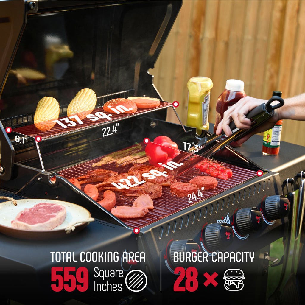 Feasto 4-Burner Propane Gas Grill With Collapsible Bbq Prep Tub