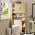 Fluted Over The Toilet Storage Cabinet, Above Toilet Bathroom Organizer With Toilet Paper Holder, Modern Behind Toilet Cabinet, Space Saver For Restroom, Bathroom, Laundry, Natural Oak