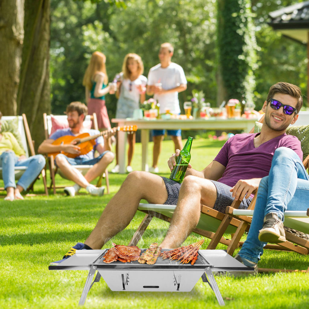 Foldable Charcoal BBQ Grill Stainless Steel Grill Net Easy Setup Portable Tabletop Barbecue Grill for Camping Picnic Outdoor Party Backyard