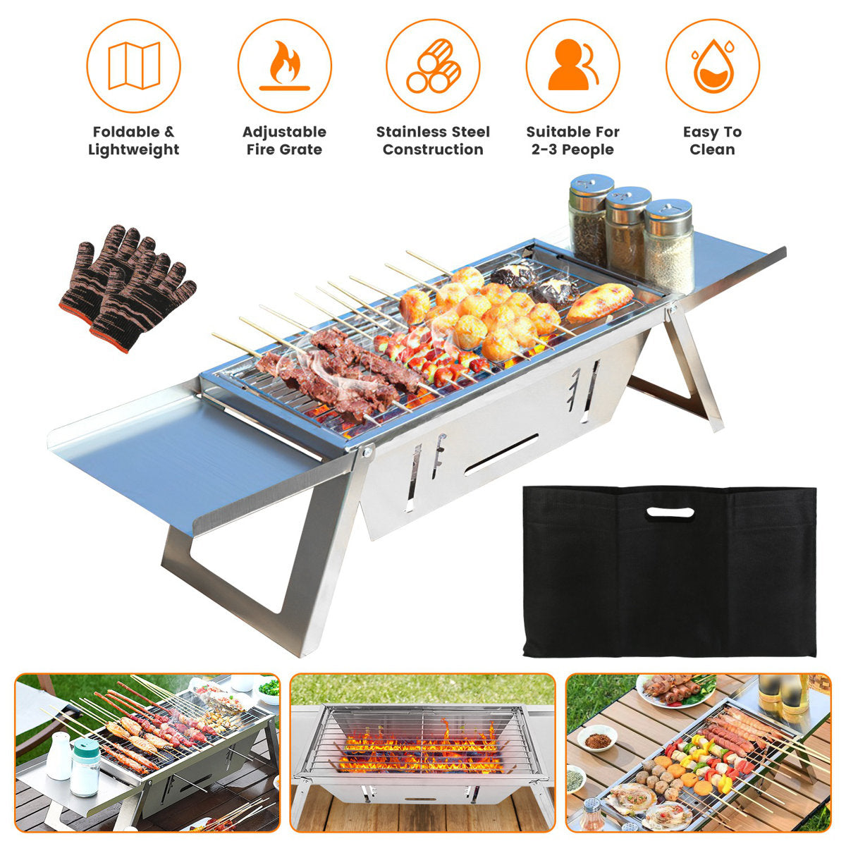 Foldable Charcoal BBQ Grill Stainless Steel Grill Net Easy Setup Portable Tabletop Barbecue Grill for Camping Picnic Outdoor Party Backyard