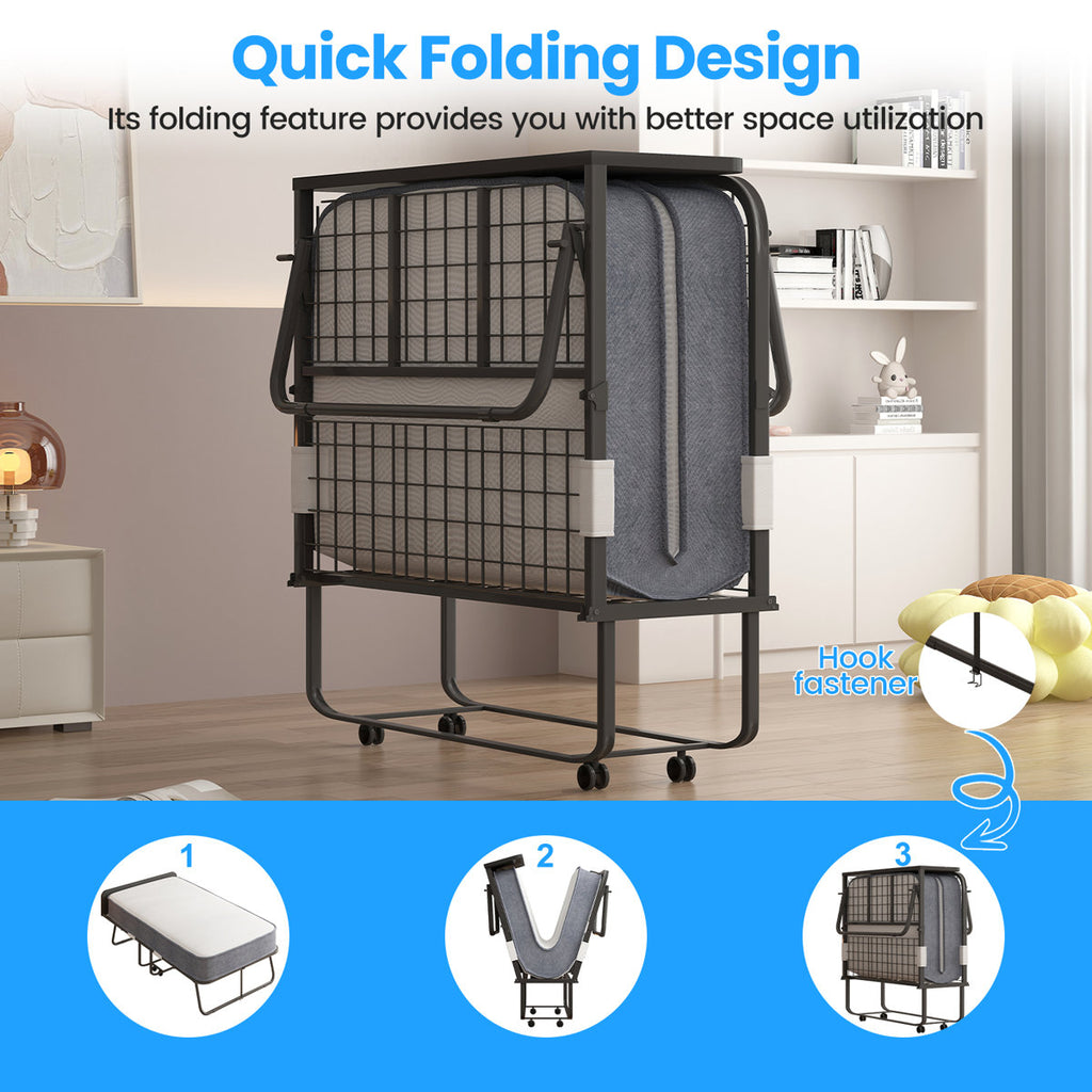 Folding Guest Bed with 5" Memory Foam Mattress & Casters