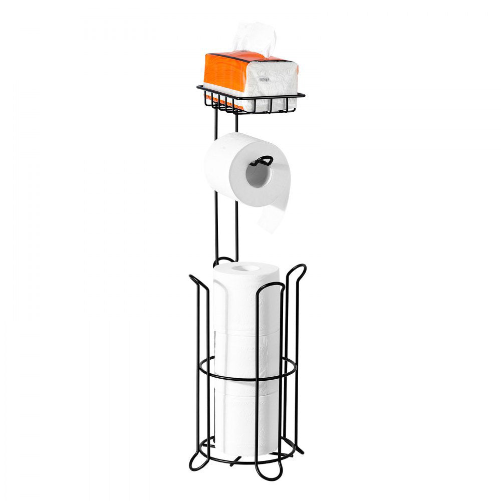 Free Standing Toilet Paper Holder with Shelf, 3-in-1 Premium Metal Material, Store Up to 4 Mega Rolls, Elevated Base Design, Tissue Roll Storage Rack for Bathroom, Washroom, Matte Black LSWSZJDZKSNJE3A7HV0