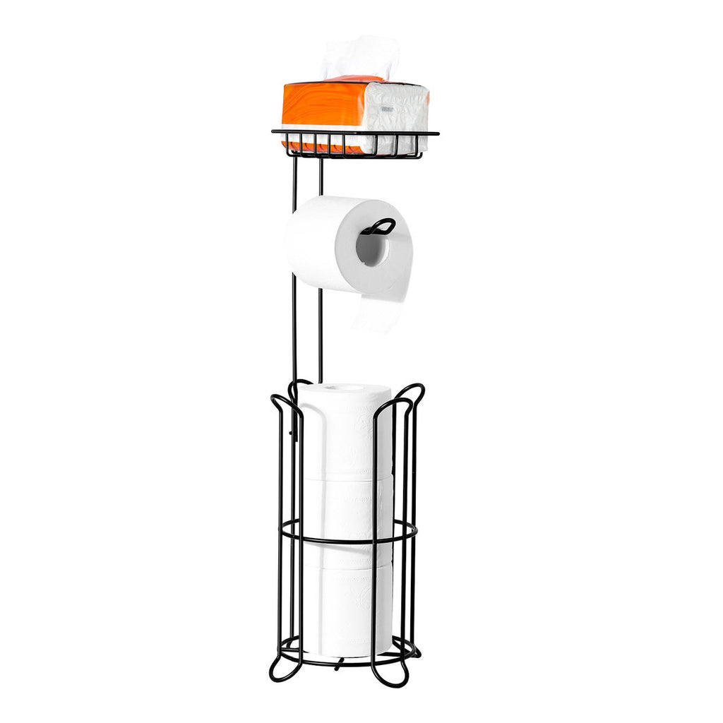 Free Standing Toilet Paper Holder with Shelf, 3-in-1 Premium Metal Material, Store Up to 4 Mega Rolls, Elevated Base Design, Tissue Roll Storage Rack for Bathroom, Washroom, Matte Black LSWSZJDZKSNJE3A7HV0