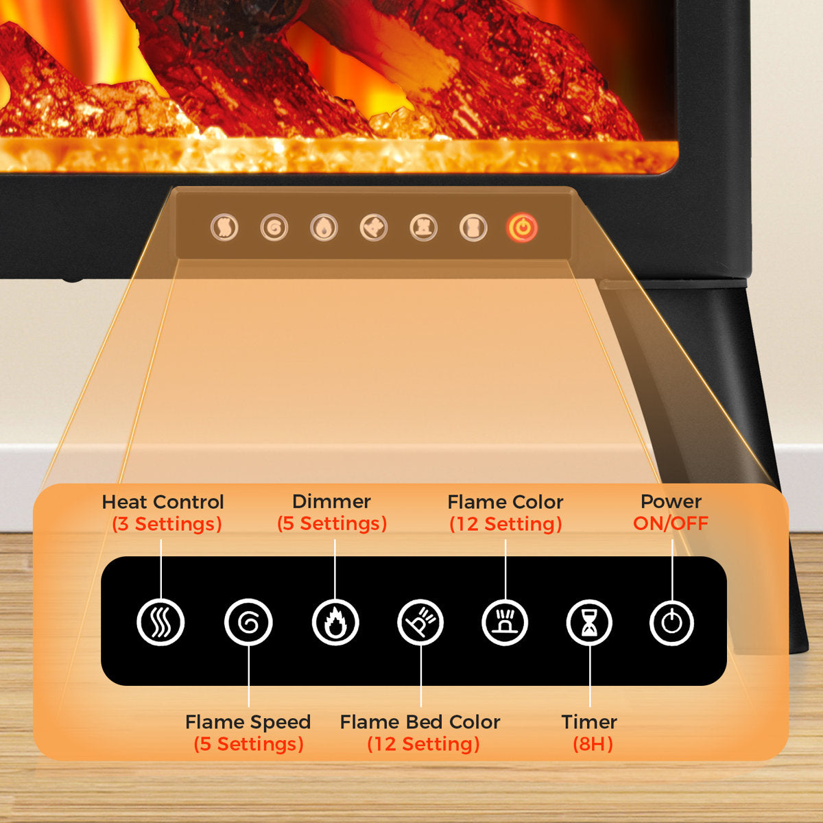 Freestanding Fireplace With Electronic Temperature Control