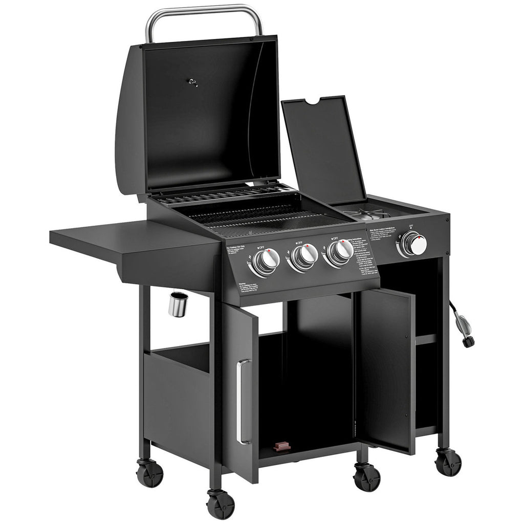 Freestanding Outdoor Gas Barbecue Grill, Household BBQ Cooking Grill Equipped with Practical Side Burner for Backyard Patio Outdoor Cooking