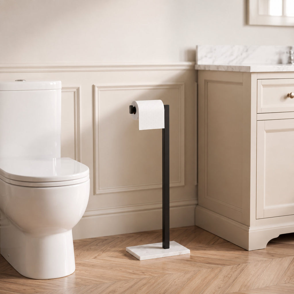 Freestanding Toilet Paper Holder Stand with 180° Flip-Up Arm and Weighted Base WGJ10A9-B