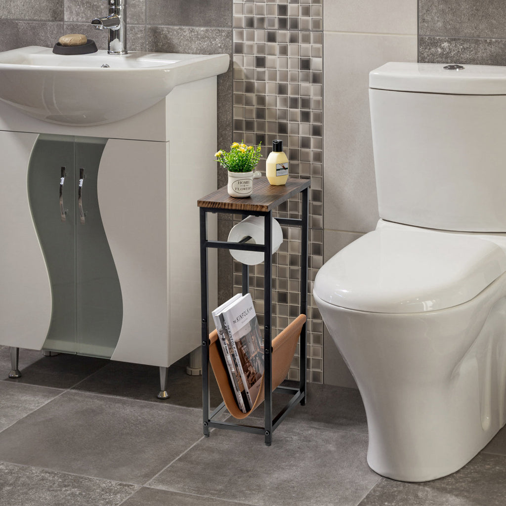 Freestanding Toilet Paper Holder with Magazine Storage and Shelf	 WAYBATH2680BLK