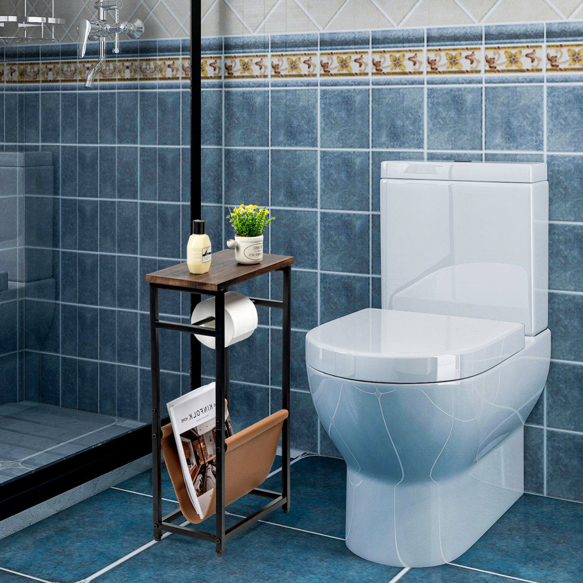 Freestanding Toilet Paper Holder with Magazine Storage and Shelf	 WAYBATH2680BLK