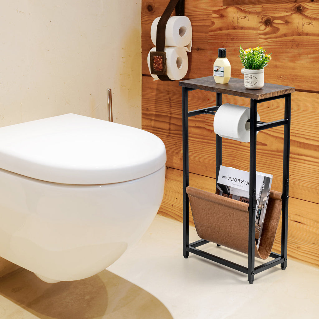 Freestanding Toilet Paper Holder with Magazine Storage and Shelf	 WAYBATH2680BLK