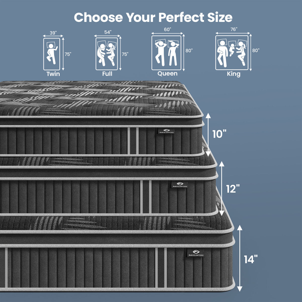 Full Size Hybrid Mattress Medium Firm Pocket Spring,12 Inch Gel Memory Foam Mattress in a Box Euro Top