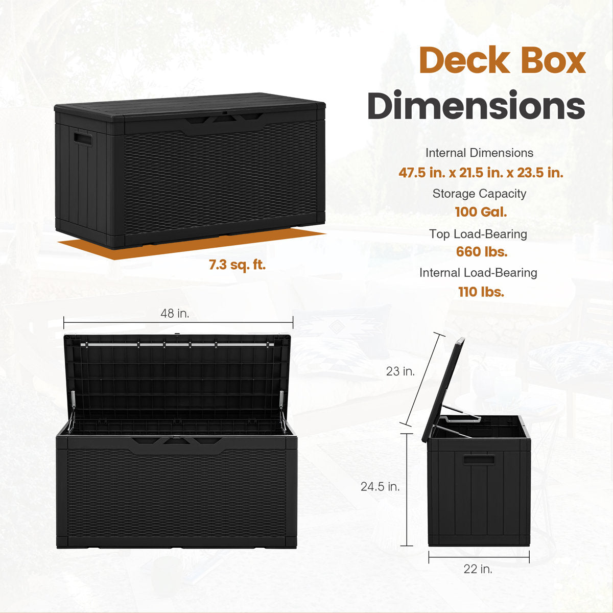 Furmax 48.6 W 100 Gallons Resin Lockable Deck Box