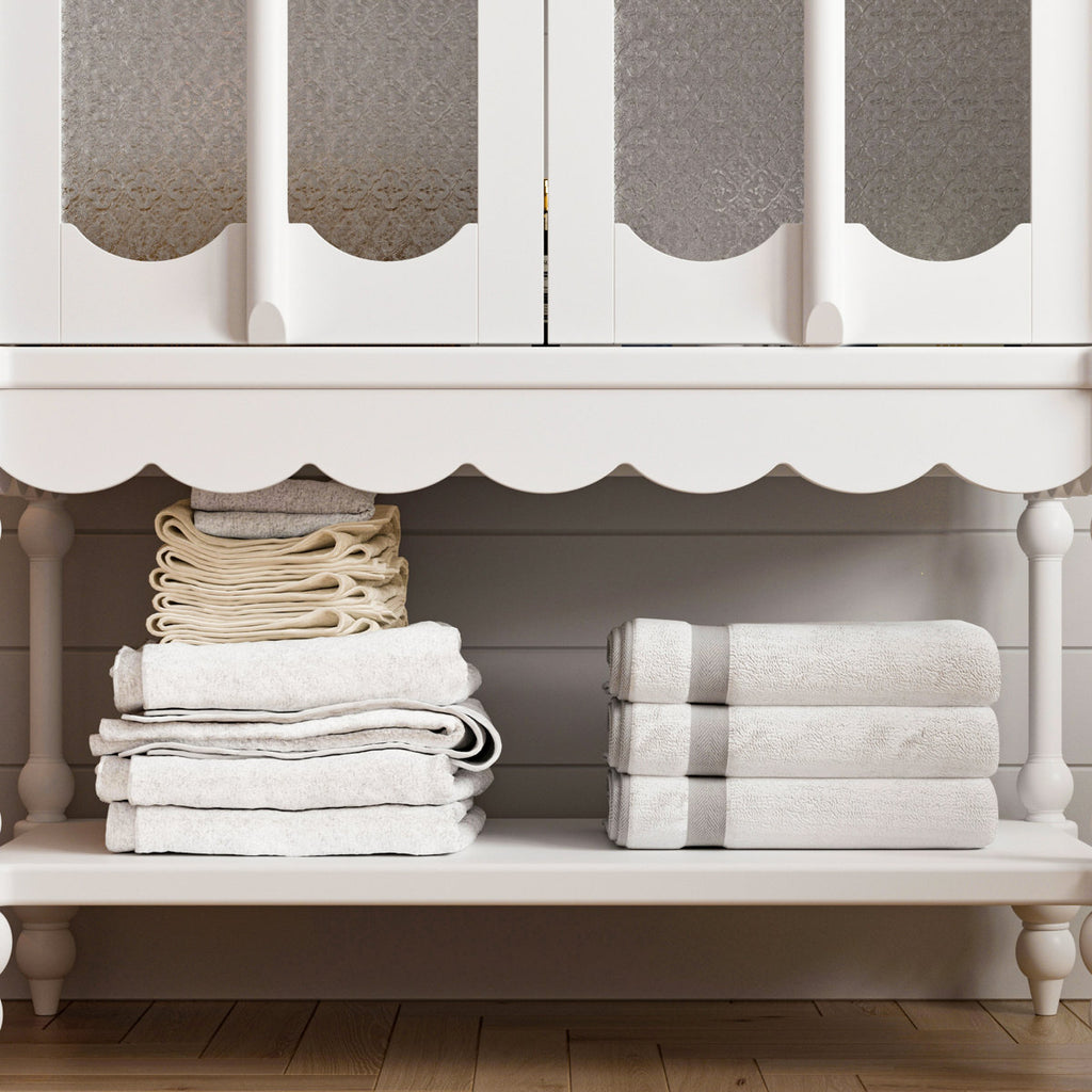 Hanadi MDF and Tempered Glass Doors Linen Cabinet