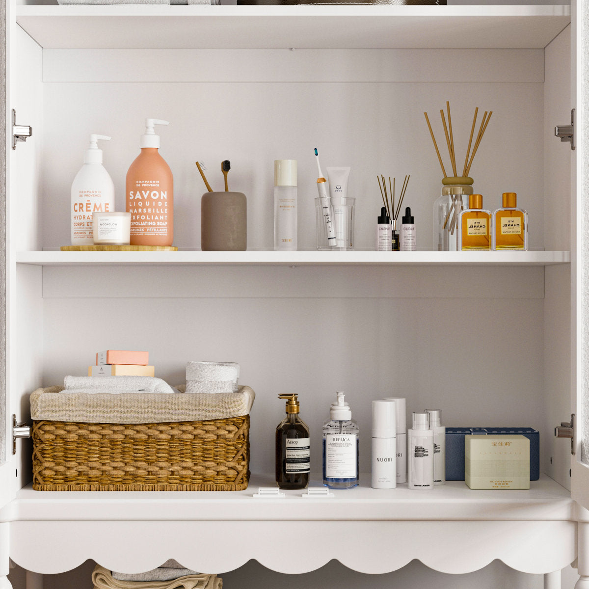 Hanadi MDF and Tempered Glass Doors Linen Cabinet